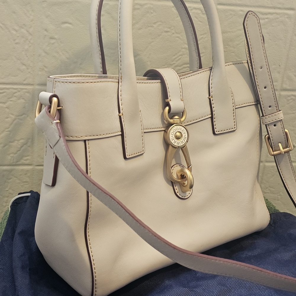 Dooney & Bourke Florentine Leather Cream Satchel with Gold Accents NWOT - Picture 11 of 14